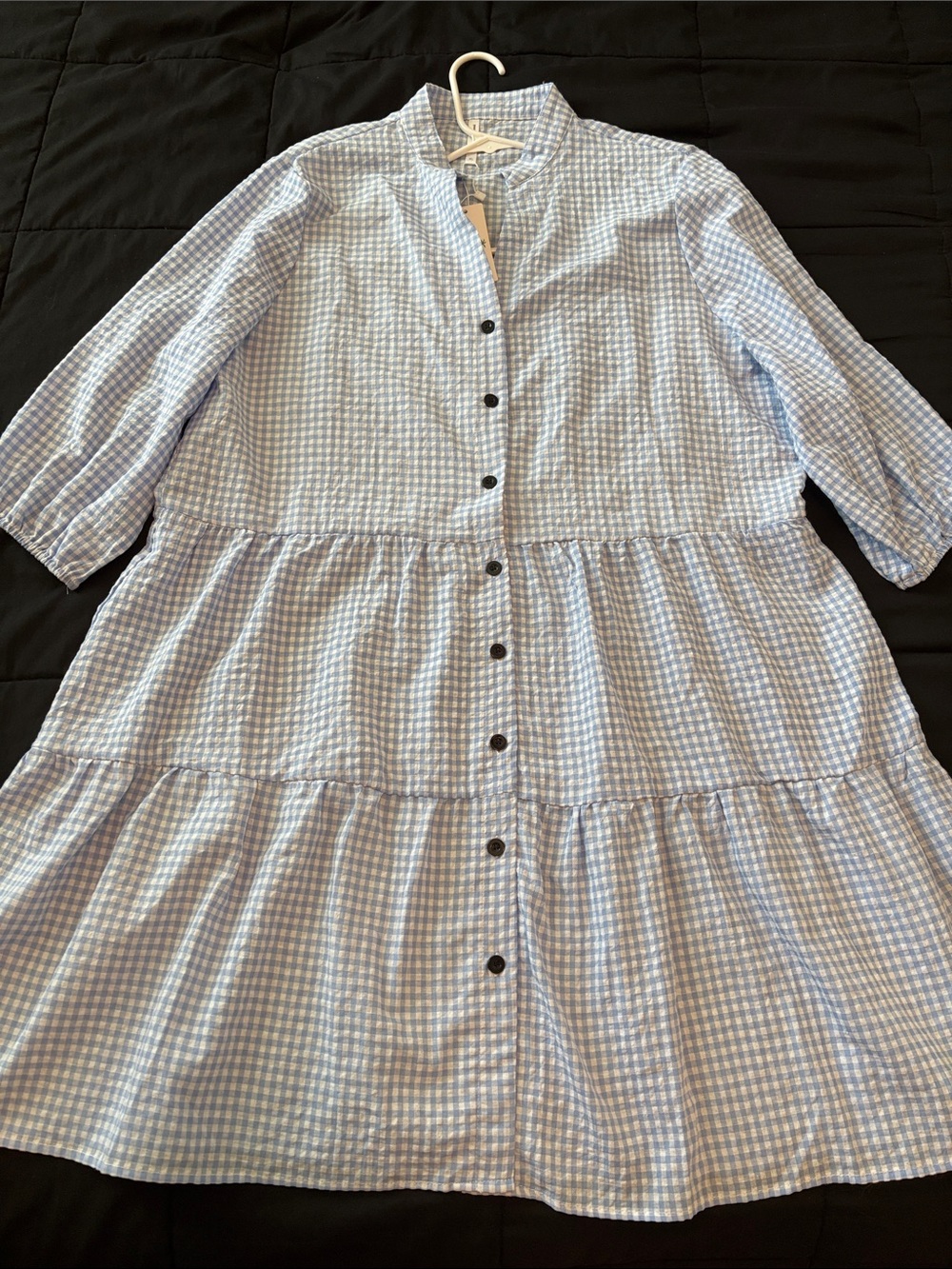 Beachsissi Blue Gingham Tiered Dress/ Cover Up Button Front XL NWT